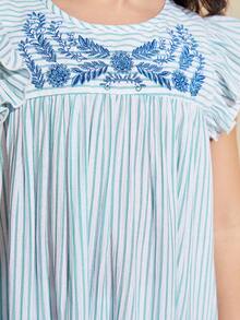 SHEIN 年輕女孩寬鬆編織刺繡荷葉邊度假裙，圓領設計 - 藍色 - 查看 5