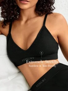 Ocili Leisure Extremely Stretchy Seamless & Skin-Friendly No Padding Comfortable Solid Letter Bra Black - Black - View 1
