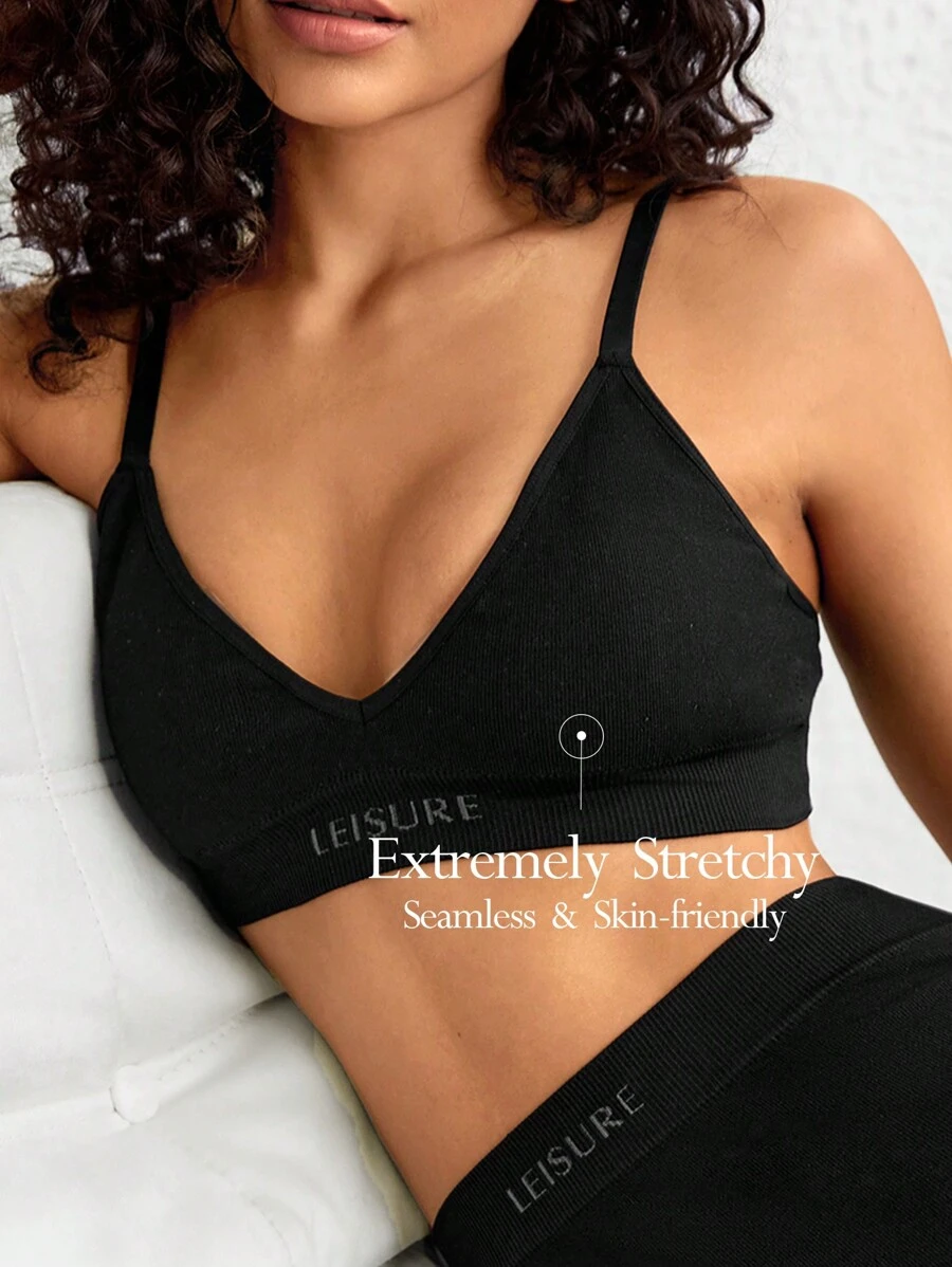 Ocili Leisure Extremely Stretchy Seamless & Skin-Friendly No Padding Comfortable Solid Letter Bra Black - Black - View 1