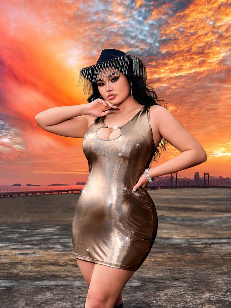 Plus Size Women's Spring Summer  Rave Party Music Festival Country Concert  Shiny Metallic Fabric Music Festival  Dress
