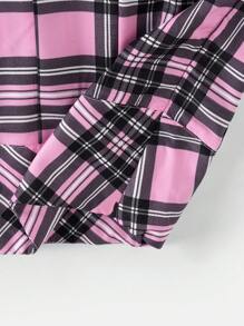 SHEIN EZwear 女式大尺碼寬腰帶褶皺格子裙 - 彩色 - 查看 3