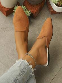Oversized Women's Gold Pointed Toe Slip-On Flat Mules, Size 35-45, Outdoor & Casual PU Upper Soft Bottom Loafers, Stylish Slip-On Wearing Slippers Suitable For Dresses, New Arrival For Autumn