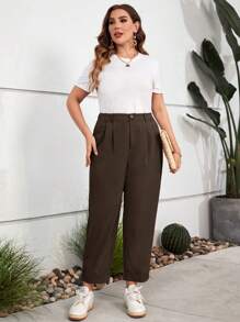 SHEIN LUNE Plus Fold Pleated Pants