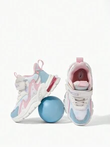 JNSQ Girls Hook-and-loop Fastener Lace Up Design Letter Graphic Chunky Shoes For Spring - Multicolor - View 11