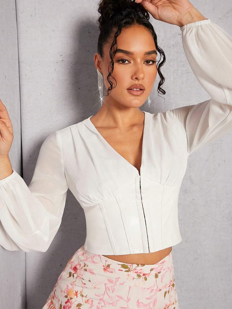Lantern Sleeve Hook & Eye Corset Top