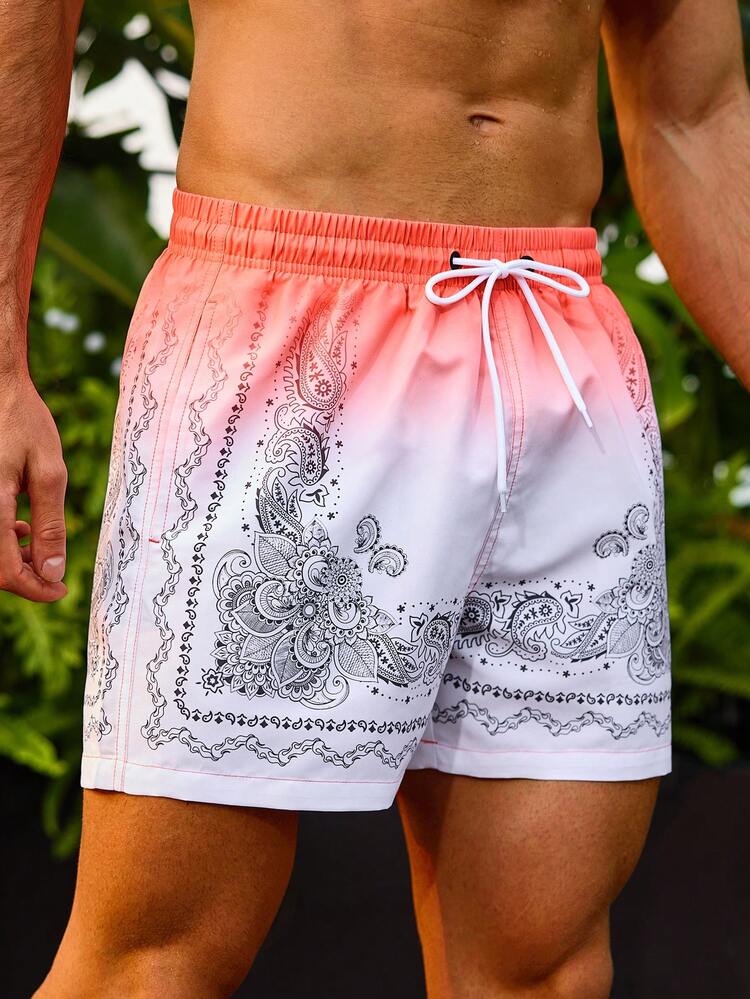 Men's Beach Shorts With Paisley Pattern Print