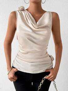 Chiquease Women's Sleeveless Top With 3d Flower Decoration - Apricot - View 1