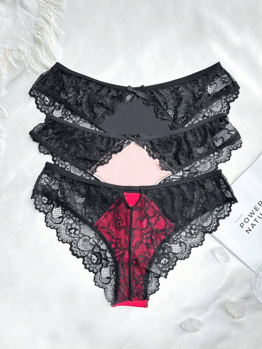 Women's Low-Rise Lace Panties, 3pcs/Pack Lingerie - Multicolor - View 1