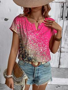 SHEIN LUNE Women's Leopard Print Short Sleeve T-Shirt - Multicolor - View 6