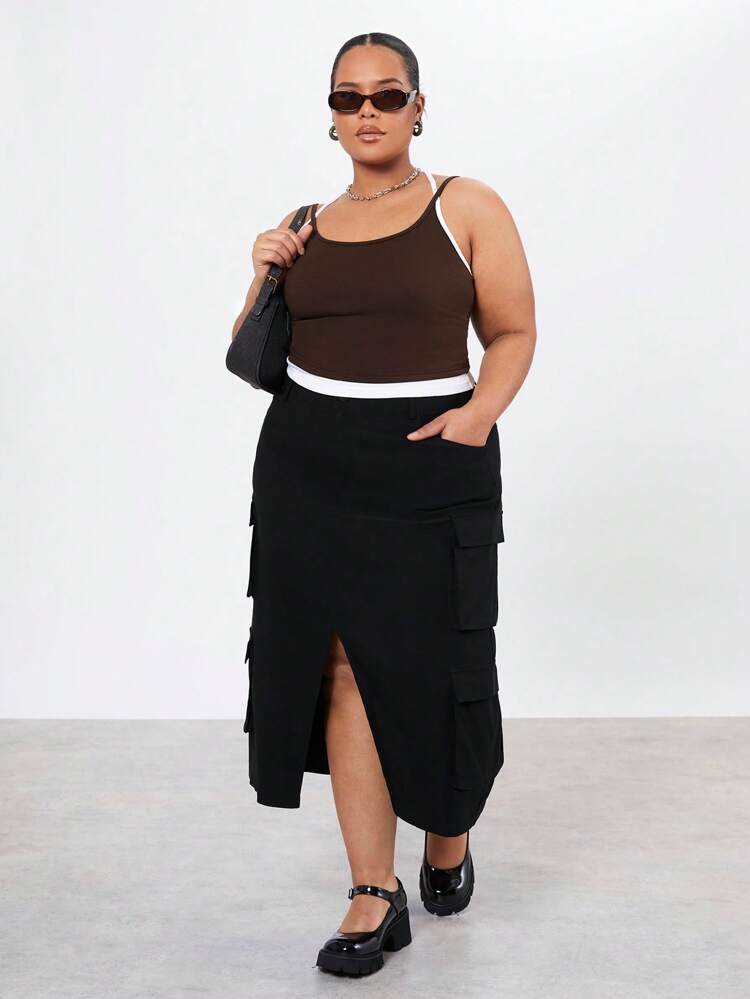 Plus Size Women's 2 In 1 Color Block Cami Top