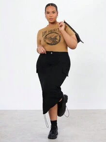 Forever 21 加大碼蓋袋口束口褶裙 - 黑色 - 查看 3