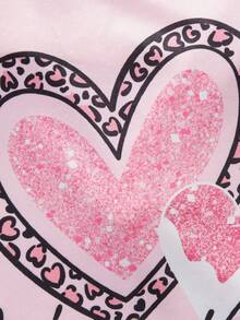 SHEIN 3 cái/bộ Thành thị Giải trí Vòng cổ Áo thun Với Niềm vui In chữ cái và hình trái tim Và Chi tiết Frill Đối với Bé gái tuổi teen - Nhiều màu - Xem 4