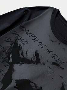 ROMWE MEN Grunge Punk Men's Opiumcore Dark Printed T-Shirt - Black - View 3