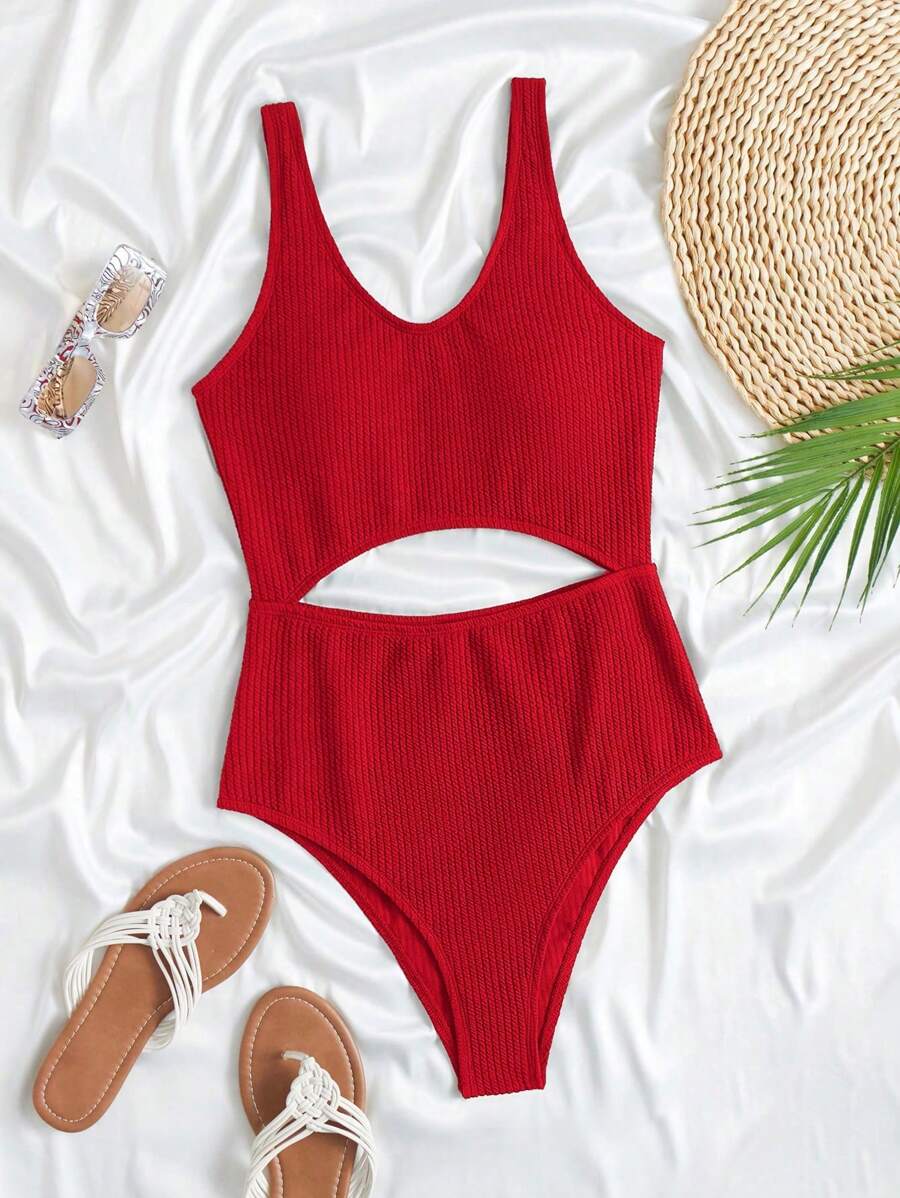 SHEIN Swim 腰部鏤空連體泳衣