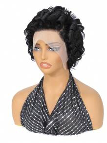 13 * 4 Ren phía trước Cắt Pixie Ngắn Quăn Tóc giả Co giãn Quăn Ngắn Con người Tóc giả Tự nhiên Đen Màu sắc Quăn Tóc giả Đối với phụ nữ - S1 - Xem 7