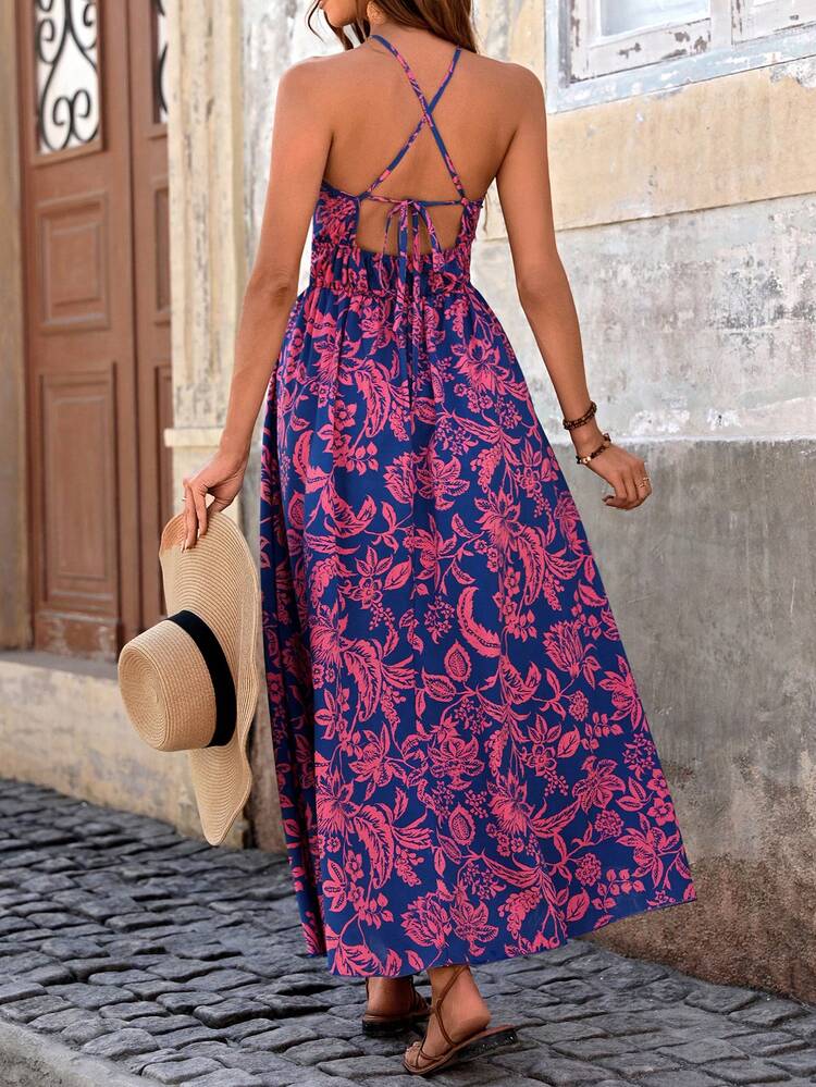 Women's Floral Print Halter Neck Dress