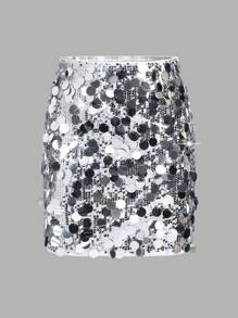 SHEIN Girlism Tween Girl Wedding Season Sequined Midi Skirt