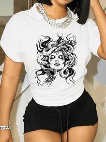 INAWLY Của phụ nữ Con rắn In Áo thun Với Thiết kế Figure - trắng - Xem 1