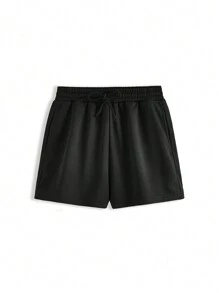 SHEIN Quần short thường ngày màu trơn rộng rãi của nghệ sĩ mùa hè, dành cho ngày lễ, kỳ nghỉ - màu đen - Xem 1