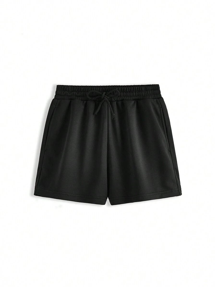SHEIN Quần short thường ngày màu trơn rộng rãi của nghệ sĩ mùa hè, dành cho ngày lễ, kỳ nghỉ - màu đen - Xem 1