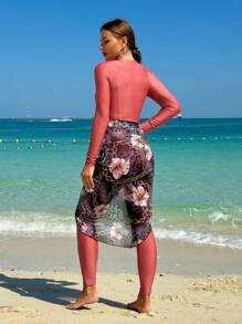 Swim Mulvari 女士拉格蘭長袖布基尼三件套，包括褲子和網紗裙 - 彩色 - 查看 2