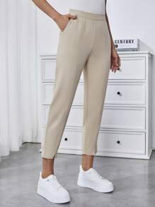 SHEIN Essnce سروال نسائي مدبب بلون سادة عارض - لون مشمشي - مشاهدة 4