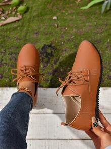 新款女式時尚舒適休閒圓頭綁帶運動鞋,防滑鞋底,大尺碼 - 棕色 - 查看 3