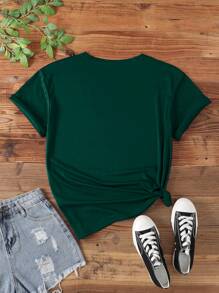 INAWLY 大码猫头鹰印花短袖 T 恤，夏季 - 墨綠色 - 查看 2