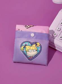 Nick 90s | SHEIN 1pc Cartoon Foldable Portable Shopping Bag, Large Capacity Bag For Women - Baby Pink - View 7