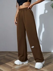 INAWLY Quần thể thao nữ Đắp vá Túi Lá thư - Màu nâu Sô-cô-la - Xem 3