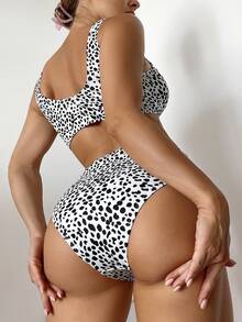 Spotted Print Two-Piece Bikini Set Summer Beach - Black and White - View 2
