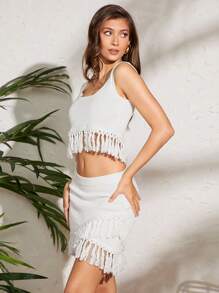 Hauture 流蘇下擺背心與裙子針織套裝