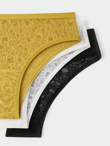 LUVLETTE 性感内衣 3 件装 中腰 弹力 舒适 蕾丝 性感 女士 内衣 内裤 套装 - 彩色 - 查看 10