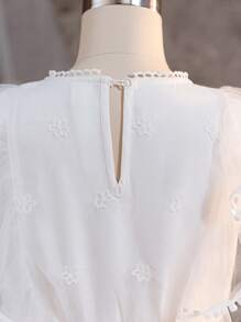 SHEIN Vestido de tul con cuello redondo estilo princesa de ensueño y manga corta para niñas preadolescentes - Blanco - Ver 3