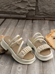 Women's High Heel Platform Beach Sandals, Summer New Arrival Roman Style Slipper Suitable For Outdoor Activities Valentines,Travel Essential - Beige - View 8