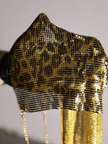 SHEIN SXY Plus Size Women's Rave Party Music Festival  Sexy Hot Girl Nightclub Charming  Leopard Print Asymmetrical Hem Halter Neck Tank Top - Gold - View 9