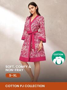LUVLETTE Autumn And Winter Red Paisley Print Cotton Kimono Women Robe To Tie Pajamas Bath Robe Night Gown Women Lingerie Fall Pajamas& Pyjamadressing