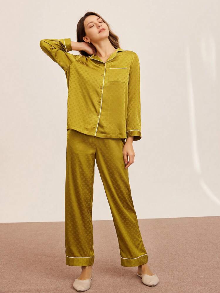 Autumn And Winter Retro Polka Flora Satin Long Women Pajama Sets Lounge Sets For Women Fall Pajamas Clothes For Women Lingerie