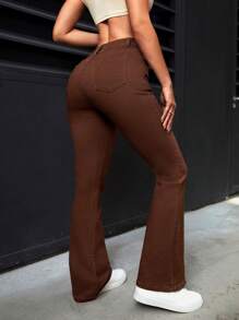 SHEIN PETITE Jeans Acampanados De Mujer Con Bolsillos - Marrón - Ver 5