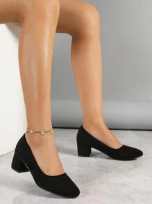 Giày cao gót đế dày đơn giản bằng da lộn giả dành cho nữ, kiểu dáng thanh lịch, thích hợp cho mùa xuân và hoạt động ngoài trời. - màu đen - Xem 7