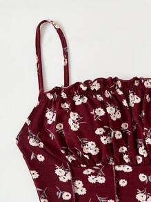 Soleia Top De Tanque De Camisola Con Margen De Malla Impreso De Margarita Para Mujeres - Burdeos - Ver 5