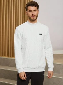 Manfinity Homme Nam Đan Giải trí Đứng cổ áo Áo nỉ - trắng - Xem 5