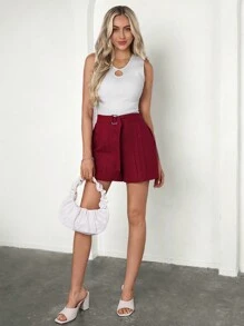 SHEIN Clasi Shorts Pour Femmes Épais De Couleur Unie, Coupe Slim - Fushia - Voir 3