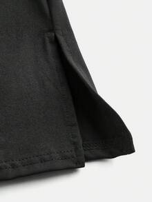 SHEIN Quần dài ống loe xẻ tà dễ thương cho bé gái tuổi teen hàng ngày cạp rộng gấp gấu có gắn nhãn dệt - màu đen - Xem 6