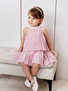 SHEIN Váy xòe không tay màu trơn giản dị và dễ thương cho bé gái, hoàn hảo cho kỳ nghỉ hè - Hồng - Xem 3