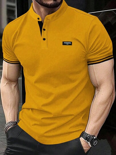 Manfinity Homme Camisa Polo De Manga Corta Para Hombres Con Solapa De Botones