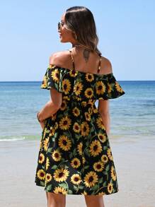 SHEIN Maternity Sunflower Print Ruffle Dress With Ruffle Hem