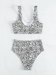 Spotted Print Two-Piece Bikini Set Summer Beach - Black and White - View 5