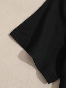 INAWLY Women's Dandelion Pattern Printed Round Neck Short Sleeve T-Shirt Graphic Tees Women Tops - Black - View 4