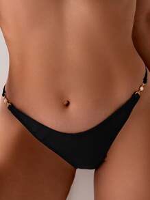 SHEIN Swim Sommer Strand Bikiniunterteil Einfarbig mit Metalldekoration
